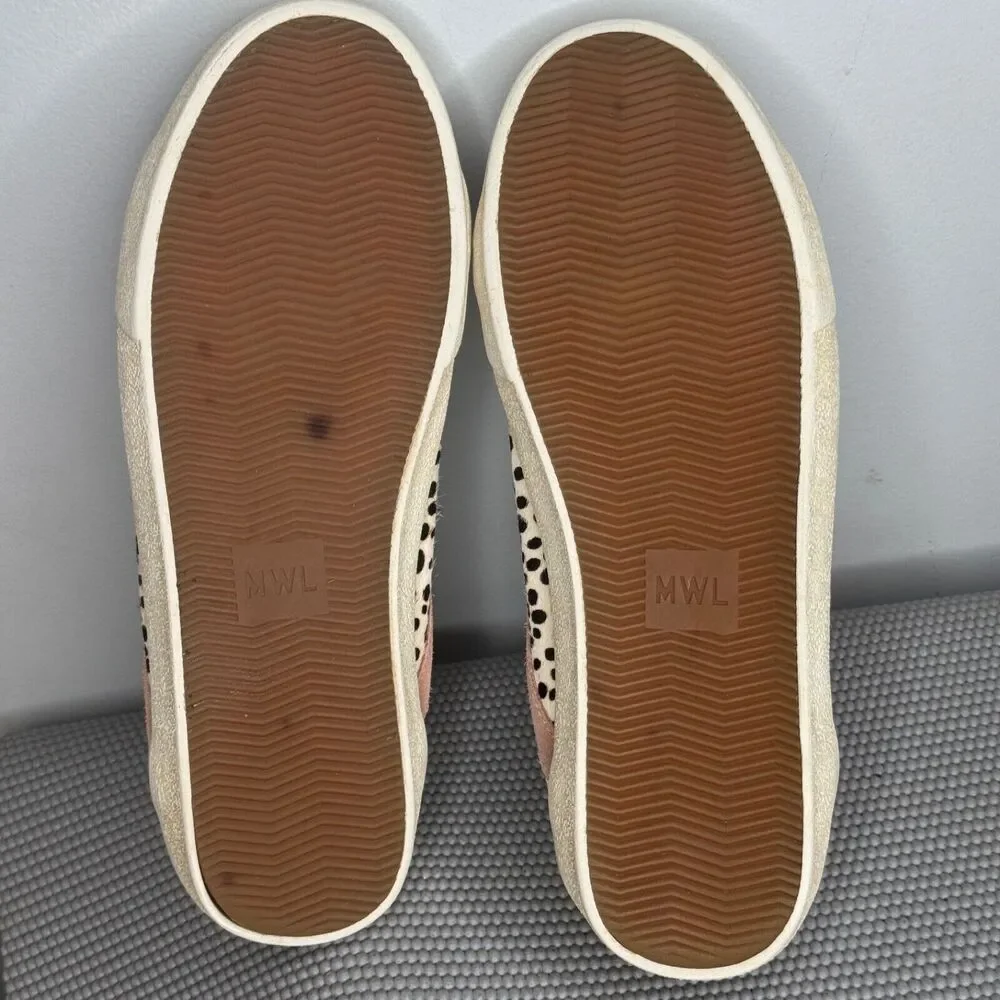 Madewell Sidewalk Calf‎ Hair Sneakers Womens US 9.5 Low Top Shoes Spotted White